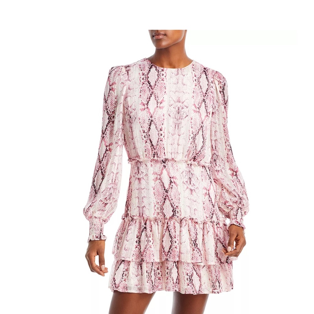 AQUA Metallic Stripe Snake Print Mini Dress